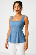 Square-Neck Peplum Top with Sleeveless Straps
