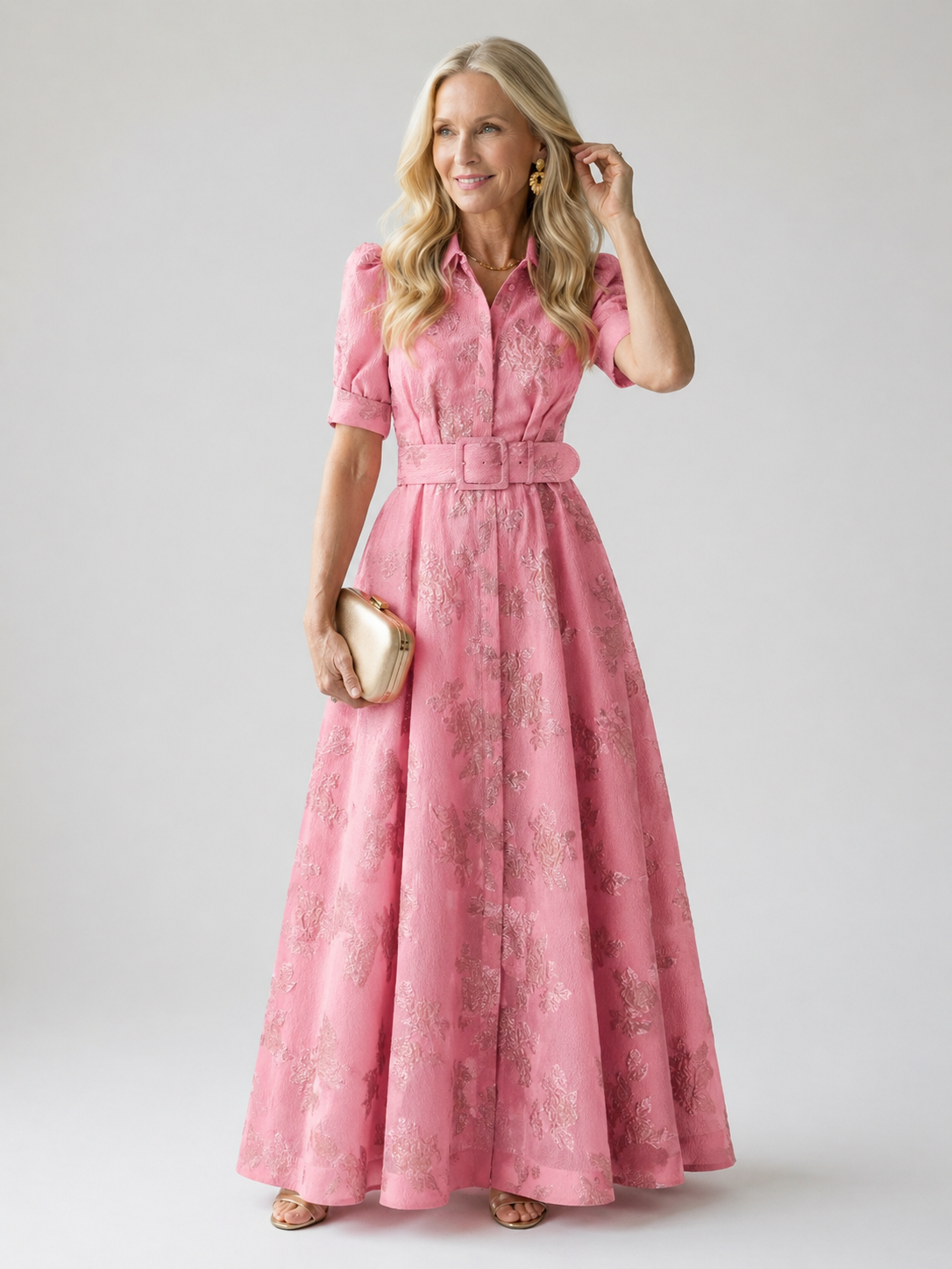 Maxi-jurk met bloemenprint en getailleerde riemtaille