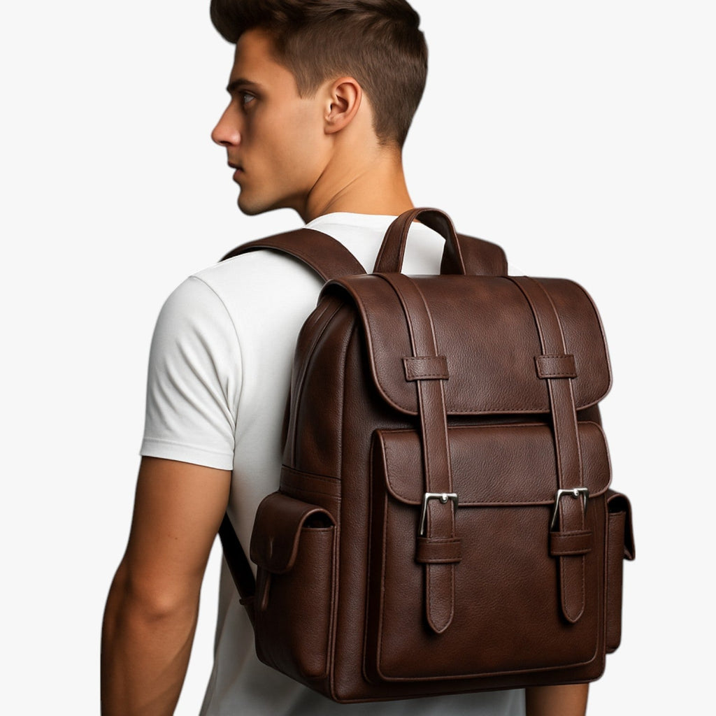 Waterafstotende PU-leren laptoprugzak voor werk en reizen
