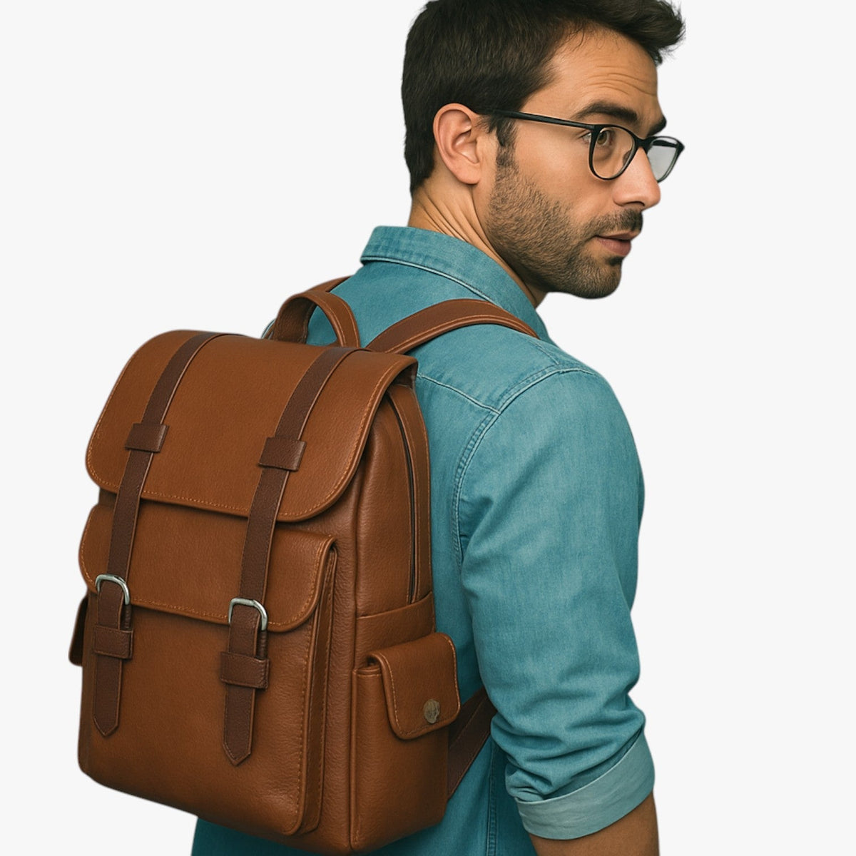 Waterafstotende PU-leren laptoprugzak voor werk en reizen