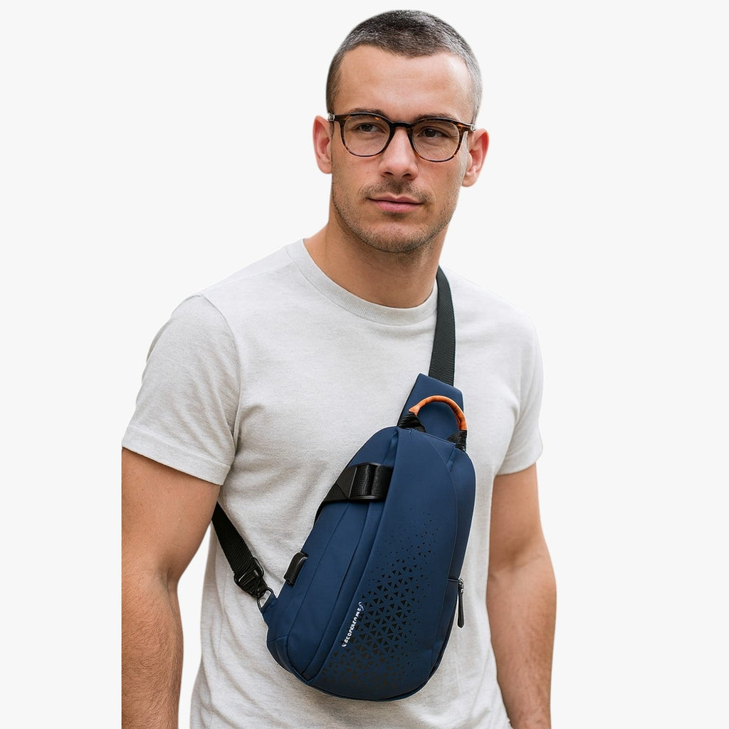 Water-Repellent Sling Shoulder Bag with External USB Port
