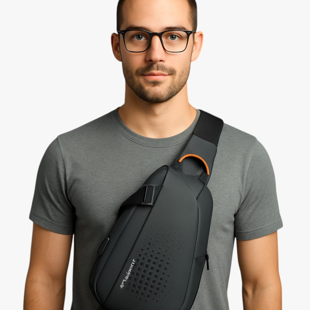 Water-Repellent Sling Shoulder Bag with External USB Port