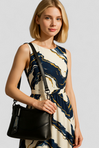 Soft Vegan Leather Shoulder Bag with Golden Details