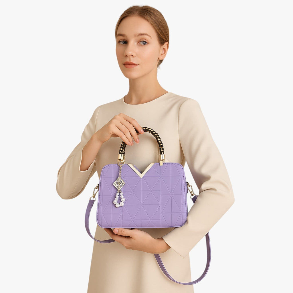 Elegant Zip-Top Handbag with Pearl Zip Detail