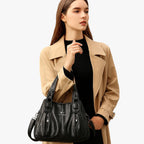 Solid-Colour Leather Shoulder Bag with Adjustable Strap