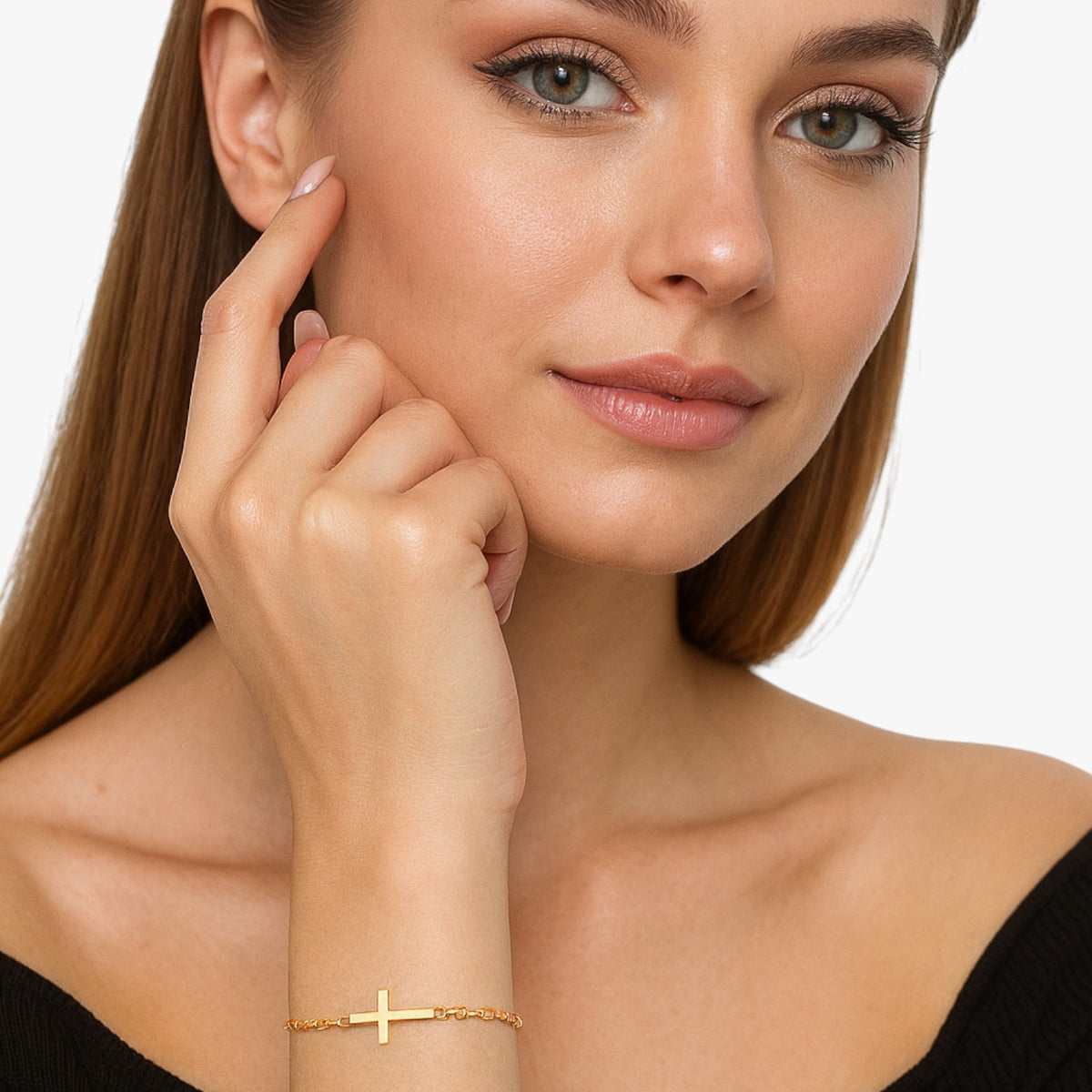 Armband met kruisbedel in waterdicht roestvrij staal