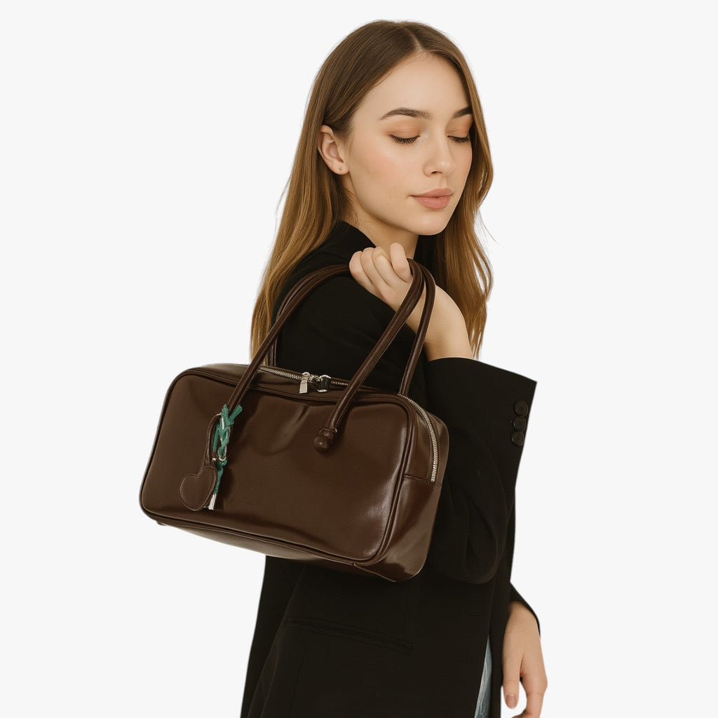 Vintage-Inspired Structured Work Handbag with Compartments