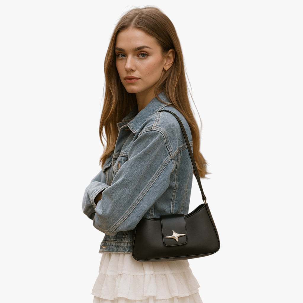 Y2K-Style Black Mini Shoulder Bag with Adjustable Strap