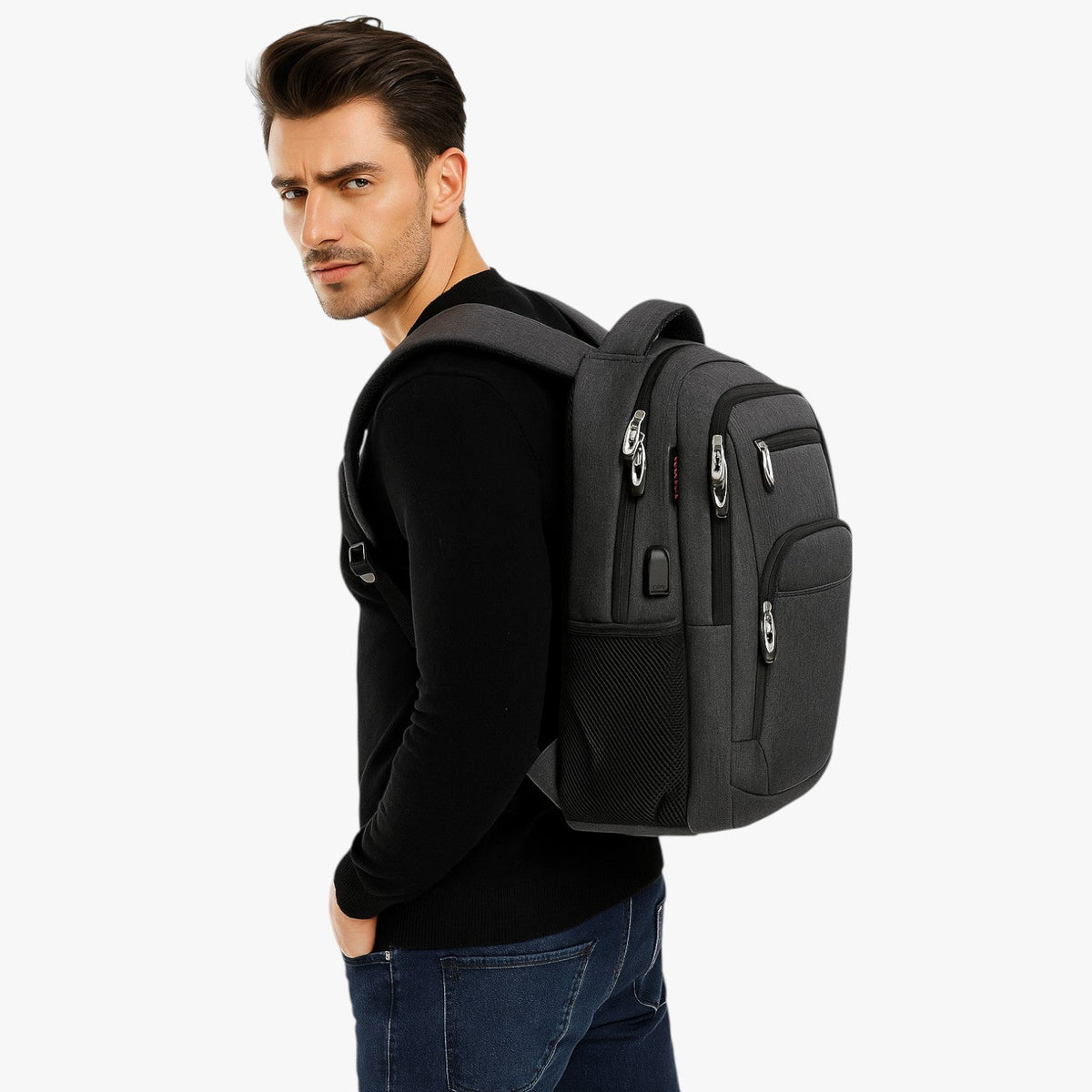 Large Waterproof Laptop Backpack with External USB Port