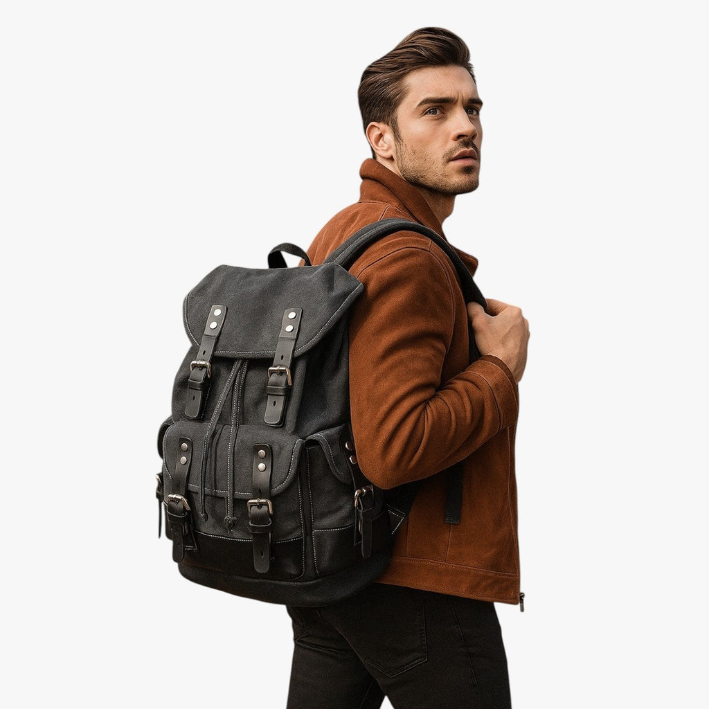 Large Vintage Canvas and Leather Hiking and Travel Backpack