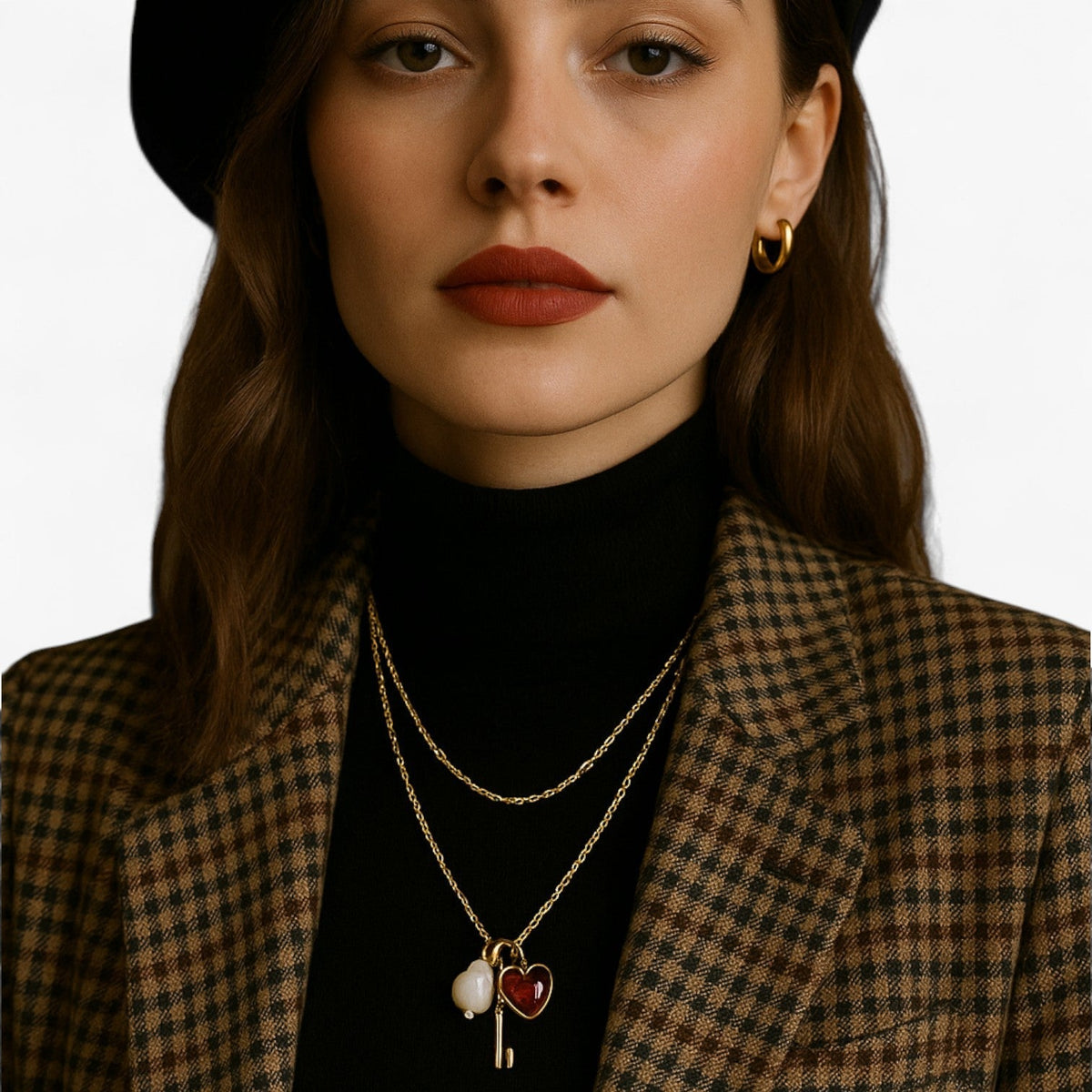 Ketting met harthanger en enkele parelhanger