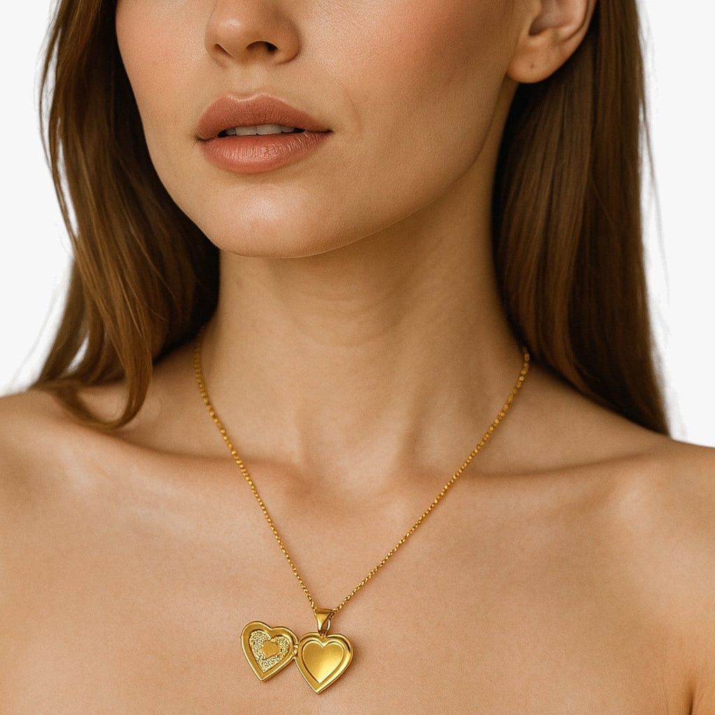 Heart Locket Necklace with Inner Photo Frame
