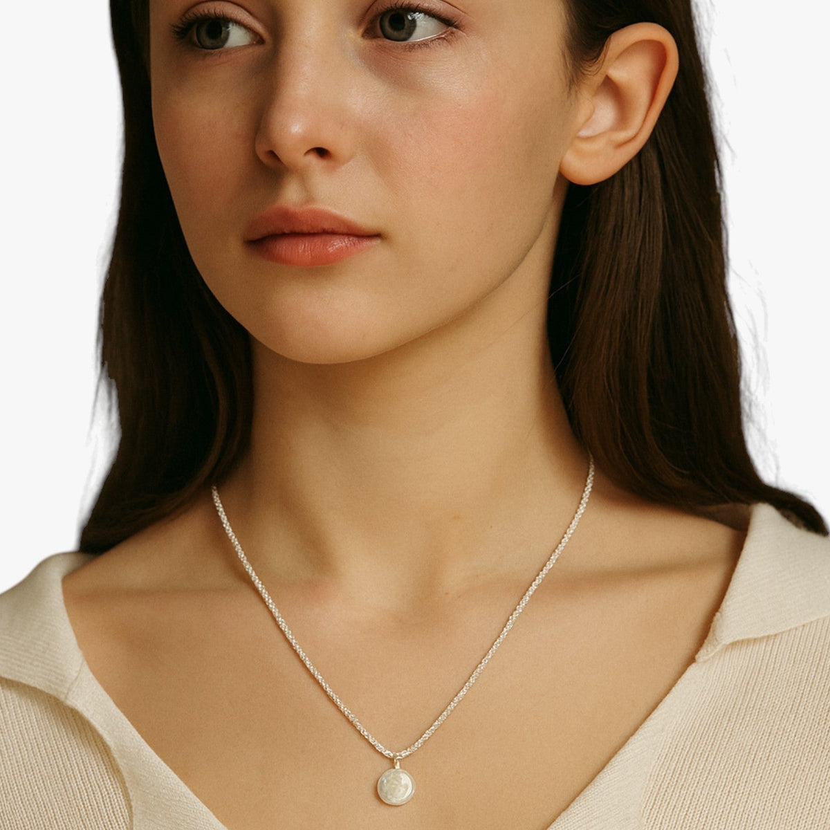 Sterling Silver Choker with Single Pearl Pendant