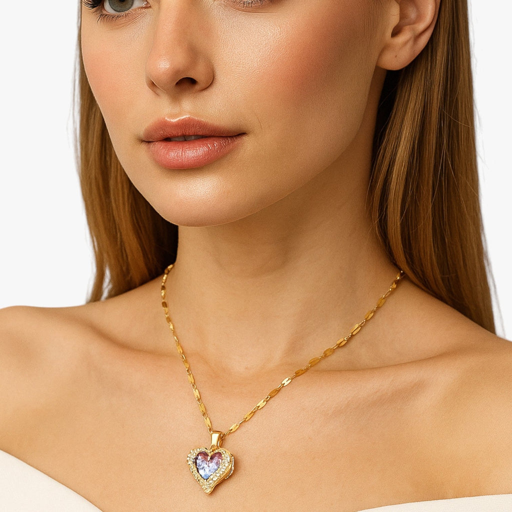 Heart Pendant Necklace with Set Crystal Stones