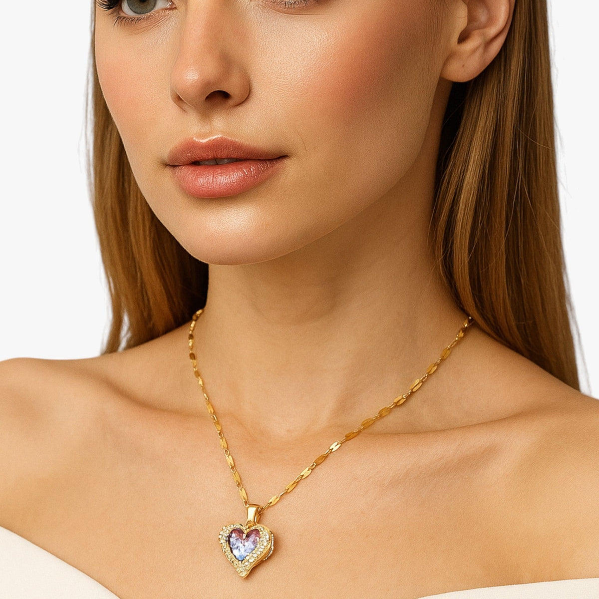 Heart Pendant Necklace with Set Crystal Stones