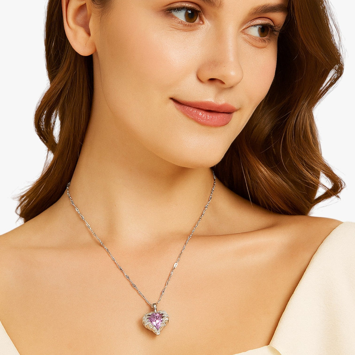 Heart Pendant Necklace with Set Crystal Stones
