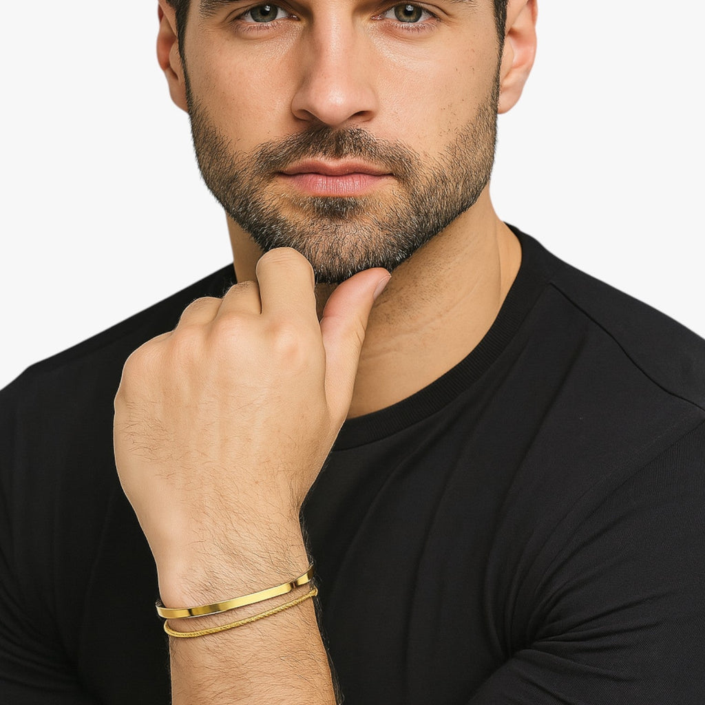 Set stalen schakelarmbanden met mat zwarte details