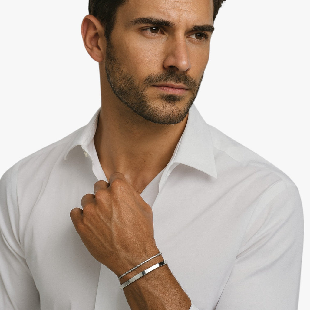 Set stalen schakelarmbanden met mat zwarte details