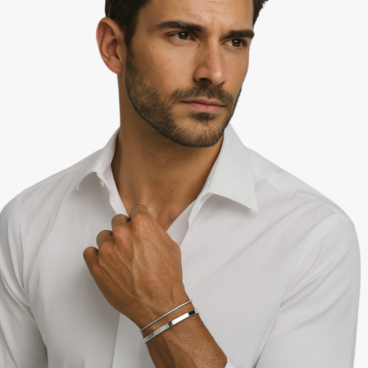 Set stalen schakelarmbanden met mat zwarte details