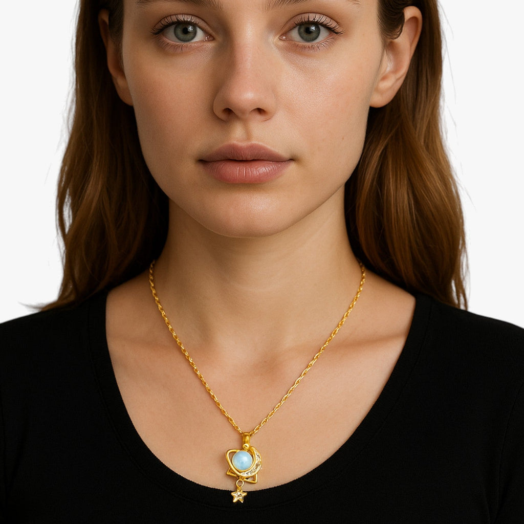 Stainless Steel Necklace with Moon and Star Charms