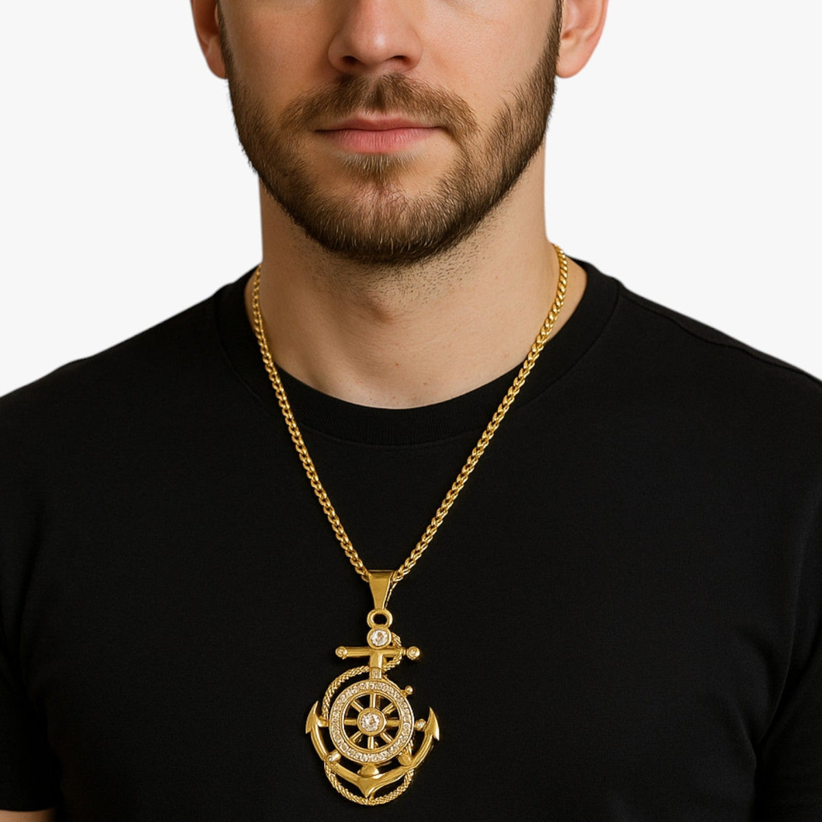Anchor Pendant Necklace with Gold-Plated Finish