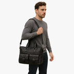 Zwarte PU-leren laptopschoudertas voor werk en reizen
