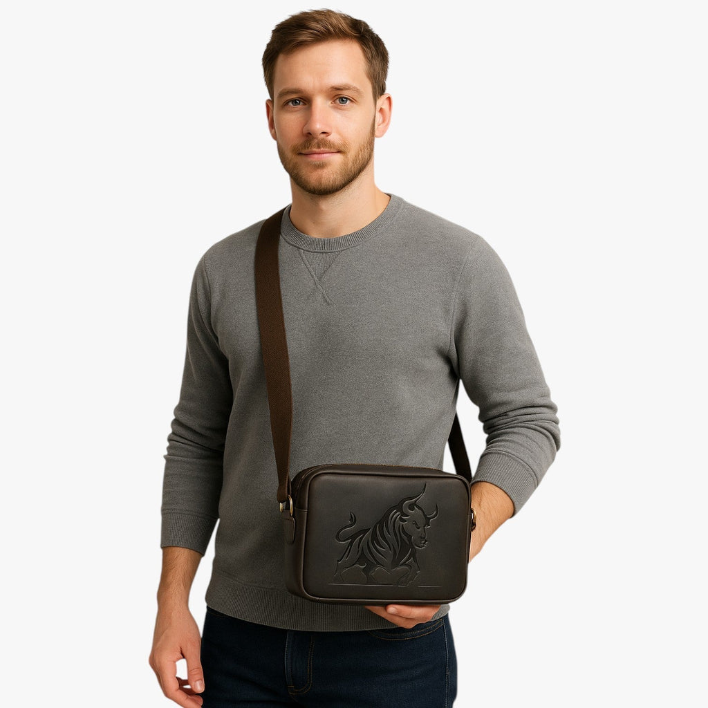 Men's Elegant Dark Brown Organised Shoulder Bag
