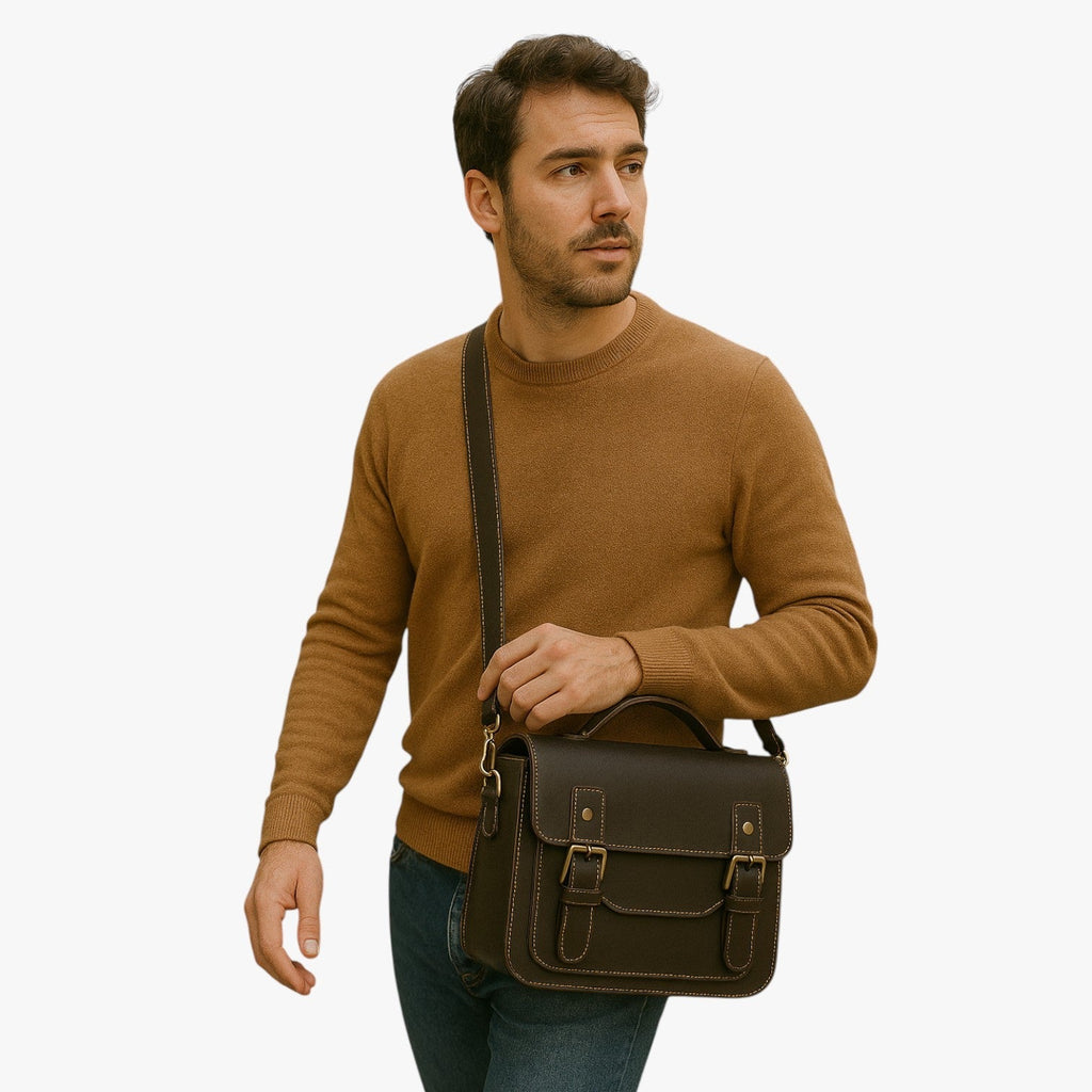 Unisex Anti-Theft Leather Shoulder Bag with Hidden Zips