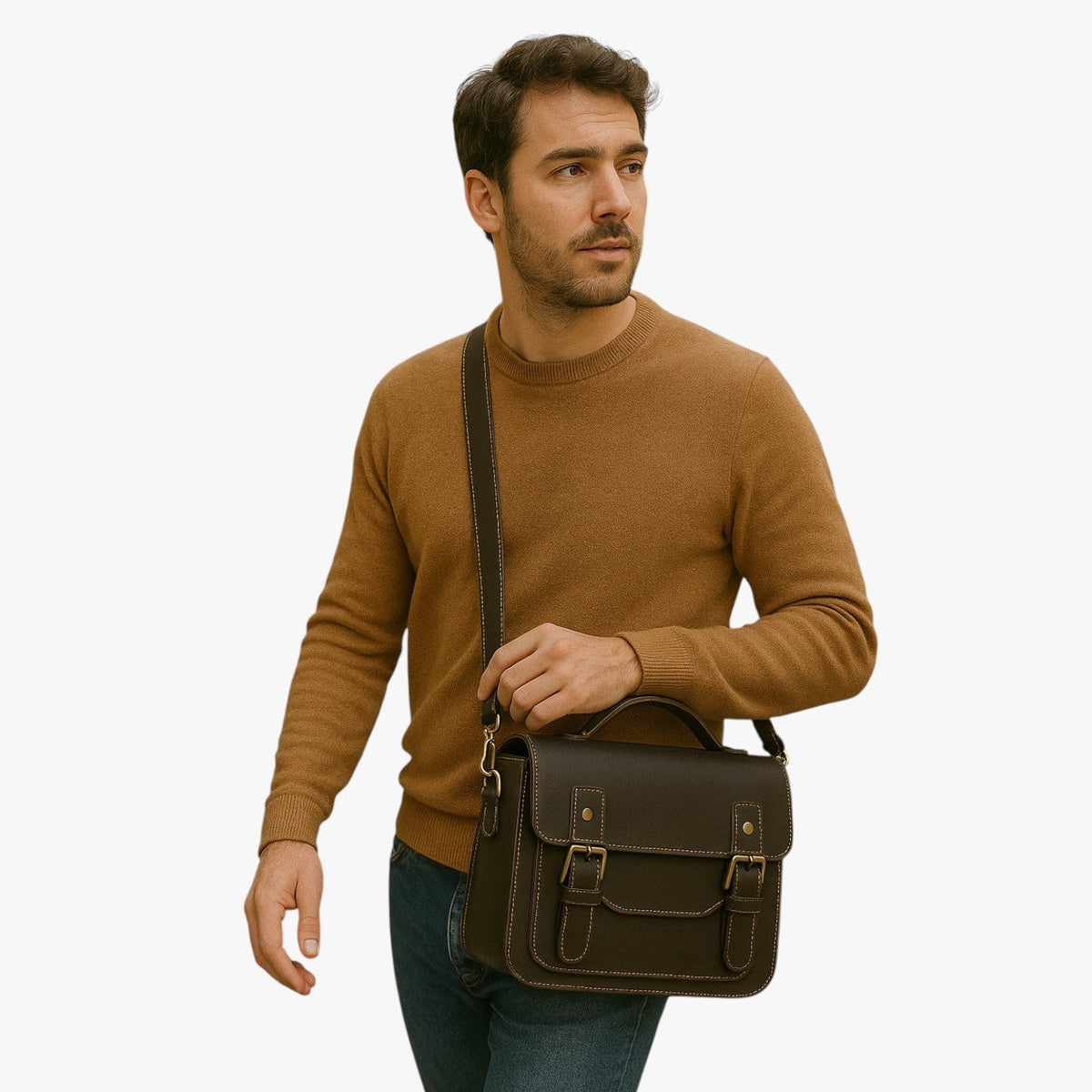 Unisex Anti-Theft Leather Shoulder Bag with Hidden Zips