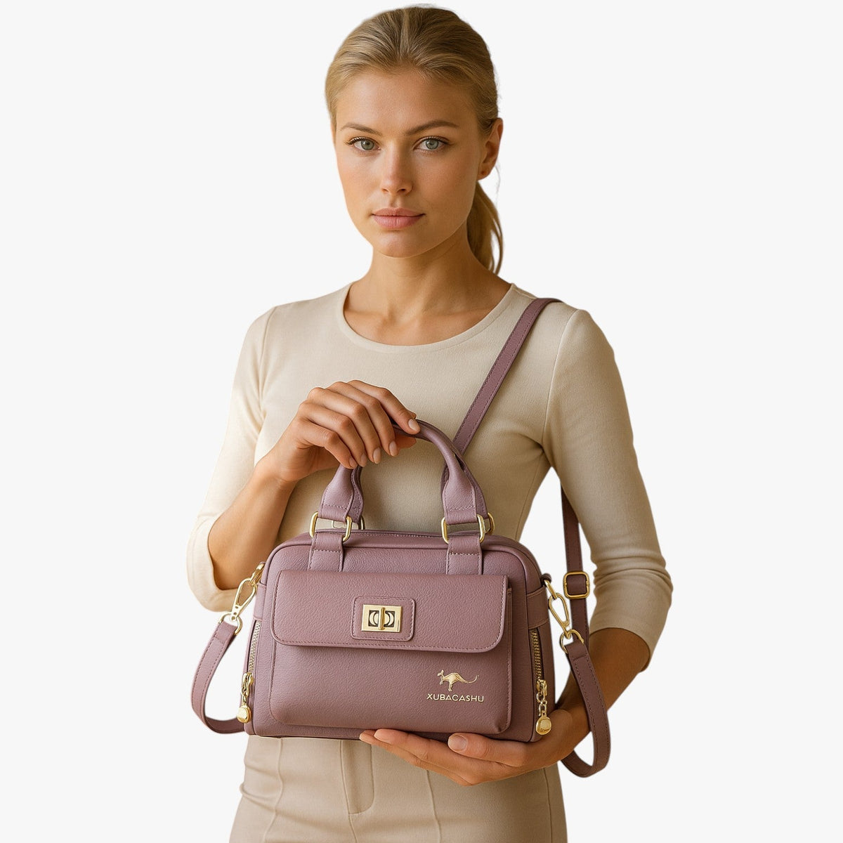 Multifunctional PU Leather Handbag with Organised Pockets
