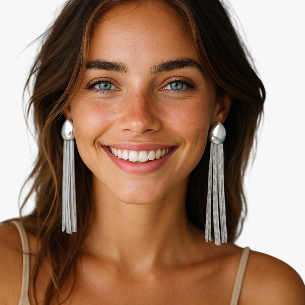 Long Tassel Drop Earrings with Polished Finish
