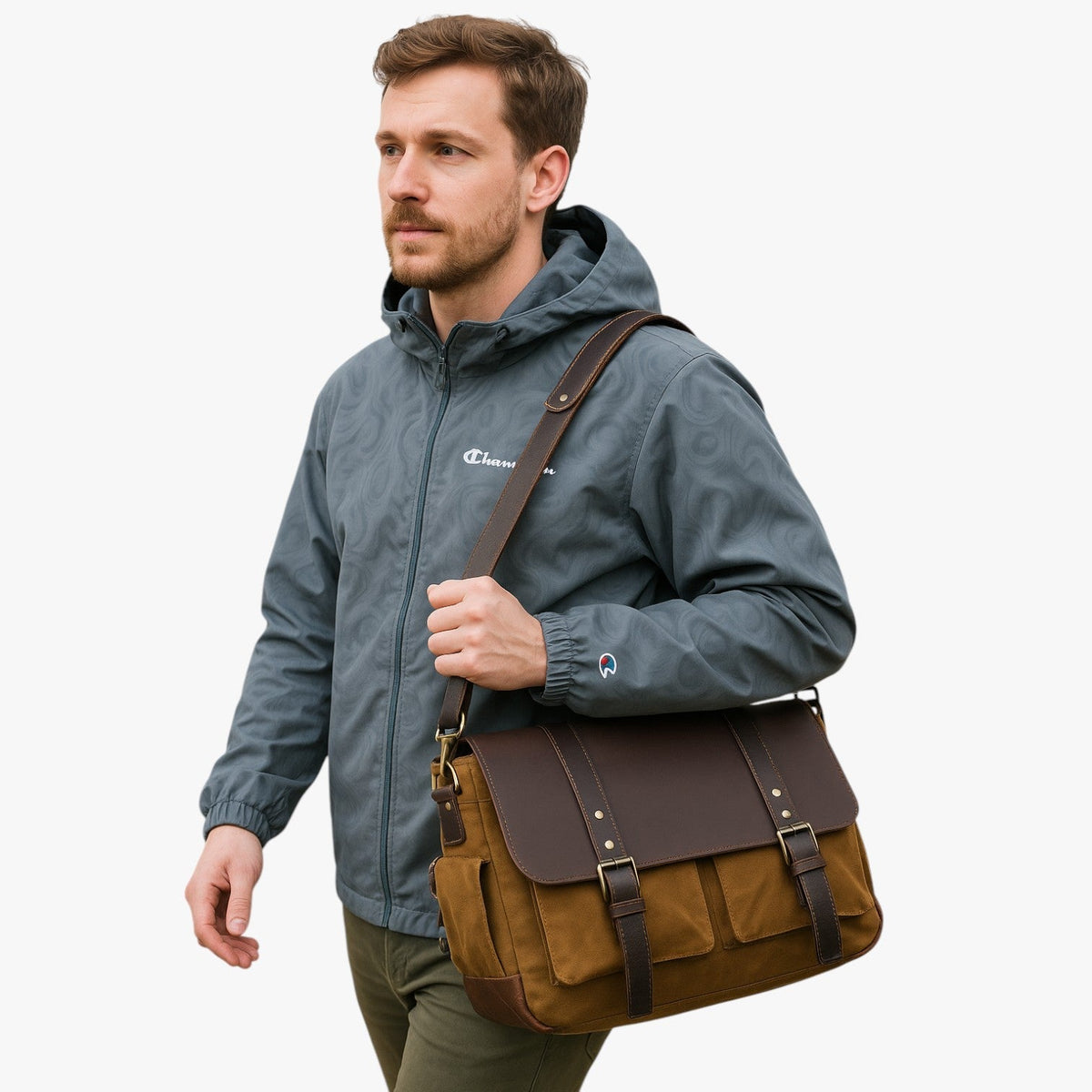Men's Vintage-Style Messenger Bag with Tablet Compartment