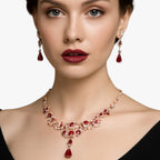 Set met ketting en oorbellen in rood kristal voor gelegenheden