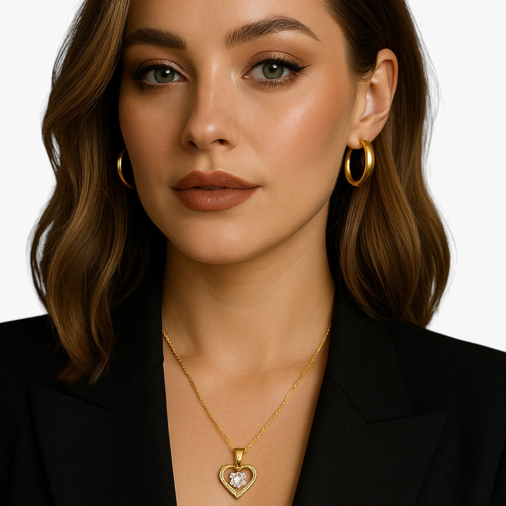 Heart Necklace with Set Stones on a Soft Chain