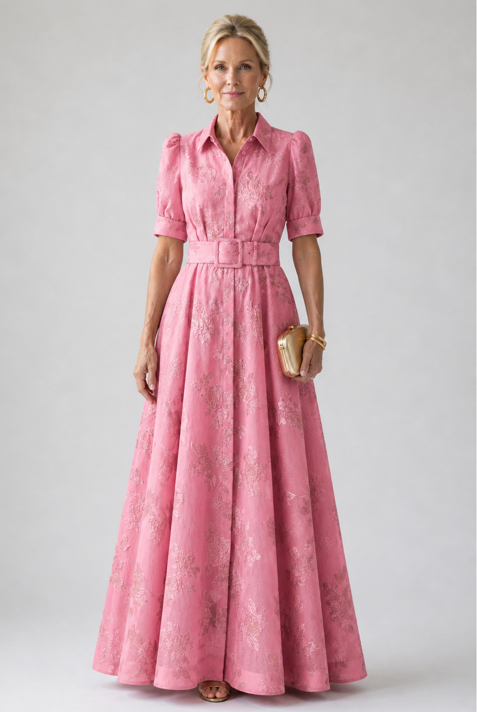 Maxi-jurk met bloemenprint en getailleerde riemtaille