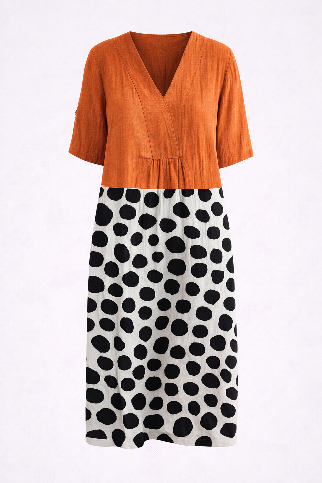Colourblock jurk met stippenrok en losse zomerse pasvorm
