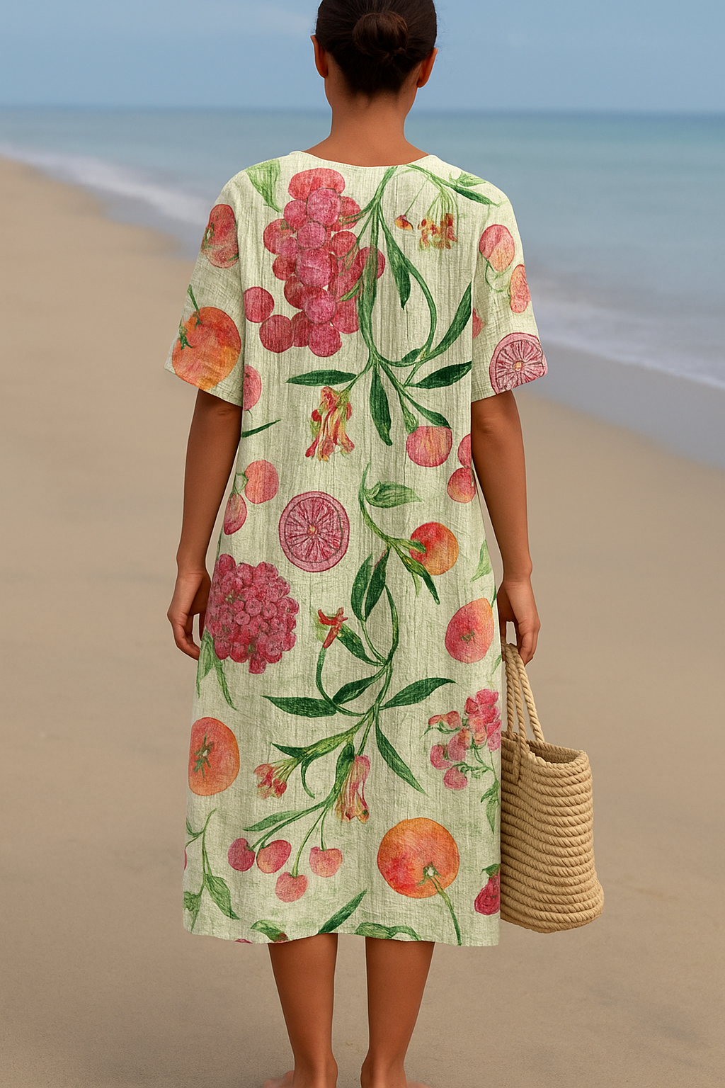 Jurk met vintage botanische print en losse, lichte snit