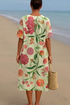 Jurk met vintage botanische print en losse, lichte snit
