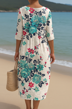 Maxi-jurk met bloemenprint, driekwartmouwen en soepele snit
