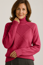 High-Collar Jumper in Soft Textured Knit with a Relaxed Fit