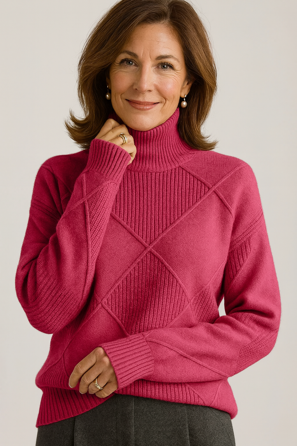 High-Collar Jumper in Soft Textured Knit with a Relaxed Fit