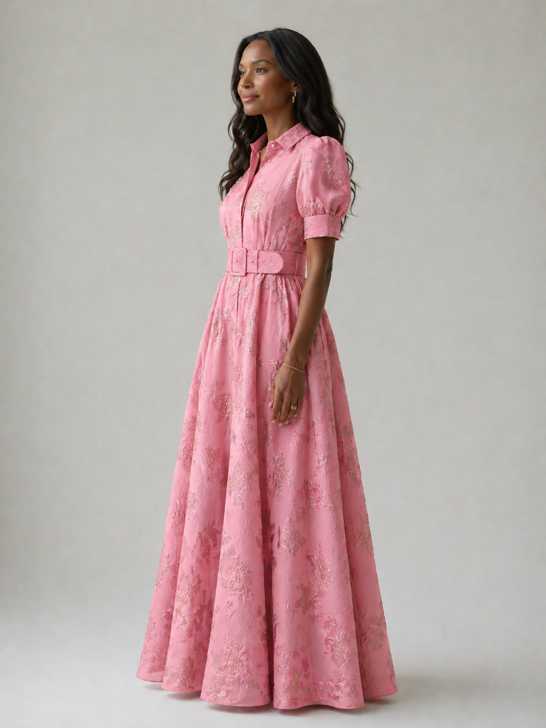 Maxi-jurk met bloemenprint en getailleerde riemtaille