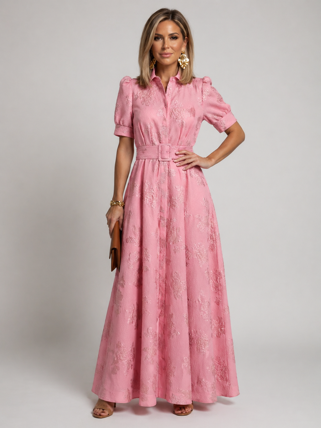 Maxi-jurk met bloemenprint en getailleerde riemtaille