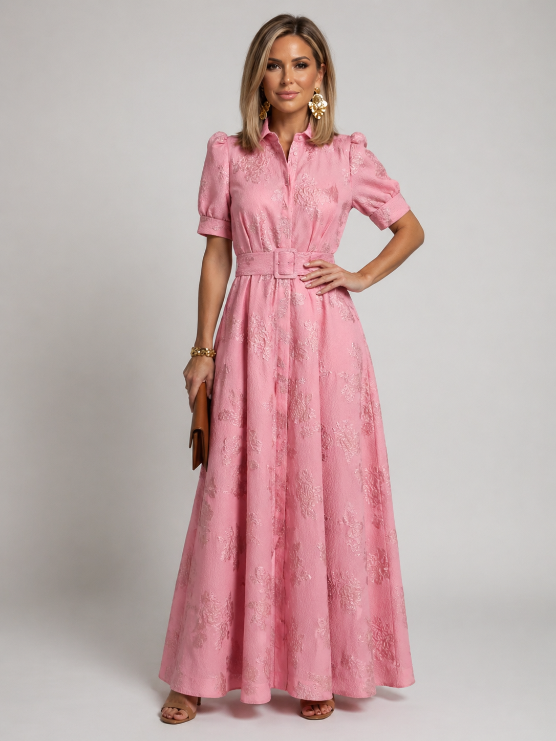 Maxi-jurk met bloemenprint en getailleerde riemtaille