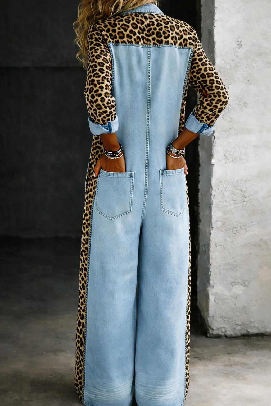 Denim Shirt Style Jumpsuit with Collar and Relaxed Cut