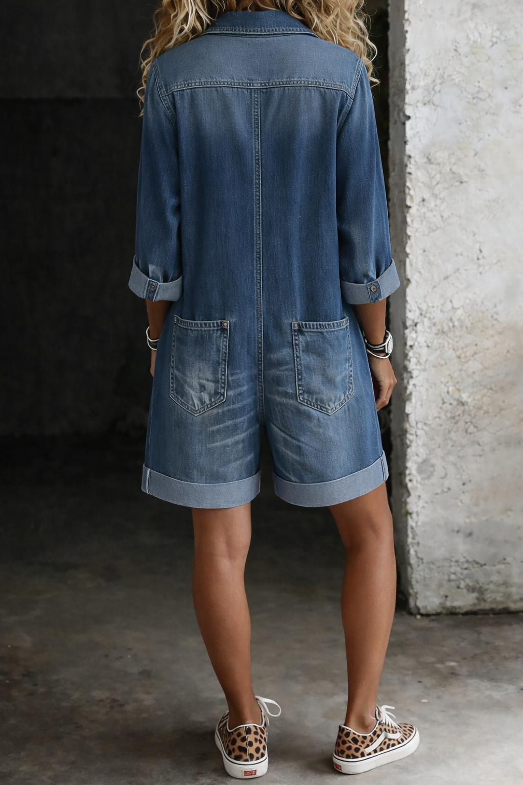 Denim Jumpsuit with Short Legs and a Relaxed Casual Fit