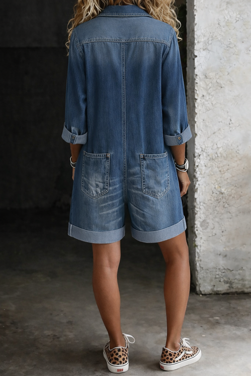 Denim jumpsuit met korte pijpen en relaxte casual pasvorm