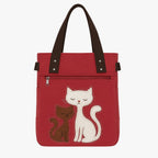 Lightweight Embroidered Cat Motif Canvas Shoulder Bag