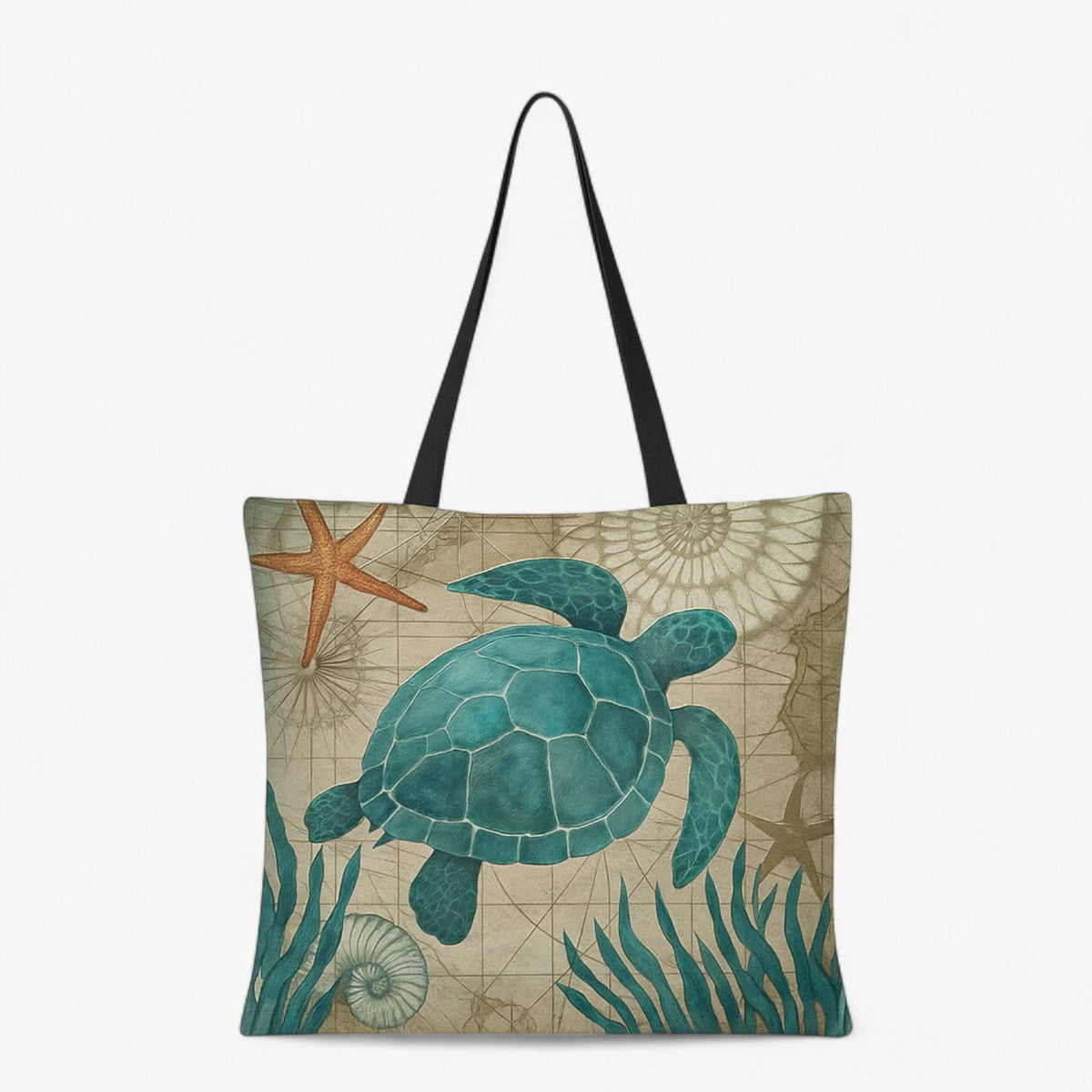 Linnen strandtas met schildpad-, octopus- of zeepaardjesprint