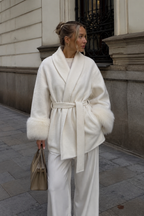 Manteau croisé brossé à large col à revers